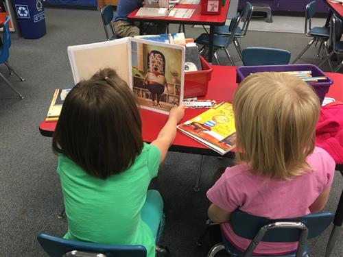 Reading together. 